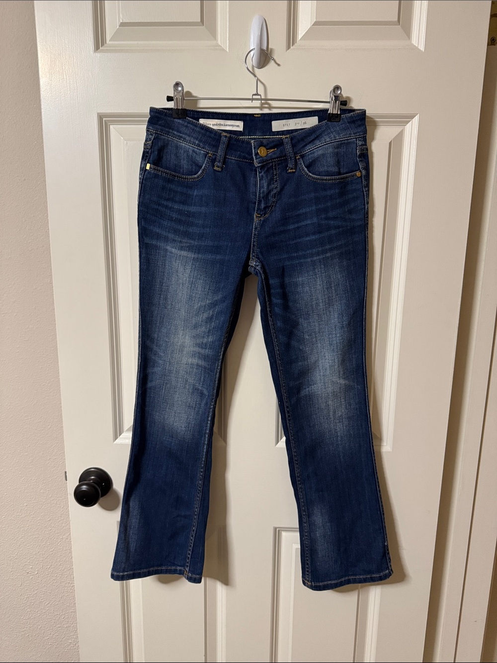 Pilcro and the Letterpress Stet Mid-Rise Dark Blue Cropped Bootcut Jeans